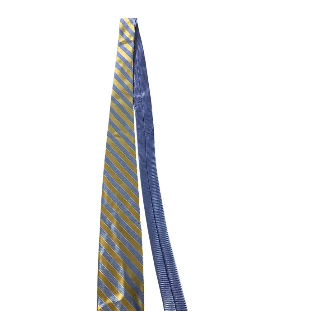 Tommy Hilfiger Men Tie 100% Silk‎ Blue Gold Striped Classic Necktie USA Formal